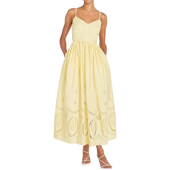 Rachel Zoe Butter Yellow Pastel Broderie Cutwork Embroidered Summer Midi Dress - Picture 1 of 11